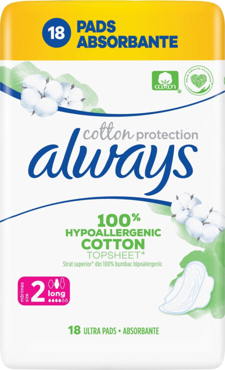 ALWAYS COTTON PROTECTION SIZE 2 LONG ULTRA PADS 18TMX