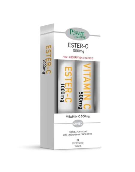 POWER OF NATURE ESTER C 1000MG STEVIA 20 EFF. TABS & ΔΩΡΟ VITAMIN C 500MG 20 EFF. TABS