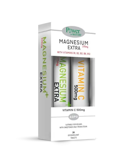 POWER MAGNESIUM EXTRA 375MG STEVIA 20S + ΔΩΡΟ VIT C500MG 20S