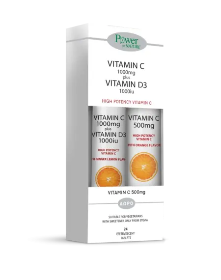POWER VITAMIN C 1000MG + D3 1000IU STEVIA 20S + ΔΩΡΟ VIT C 500MG 20S